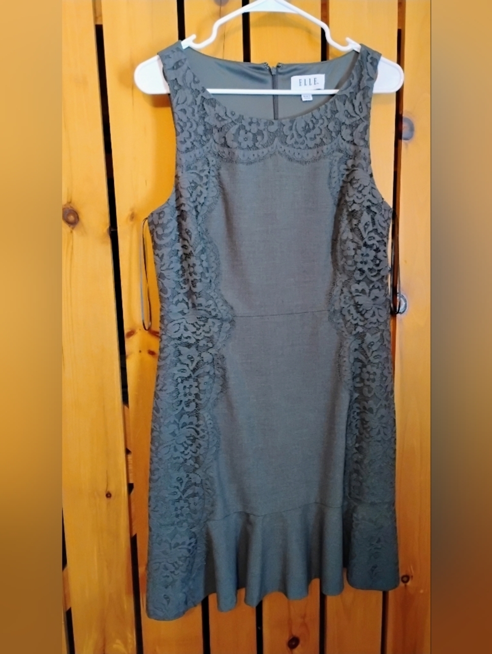 Gray Lace Accent Fitted Sleeveless Dress